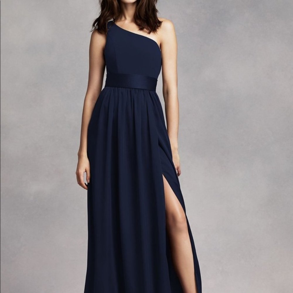 Vera Wang White One Shoulder Dress with Satin Sash